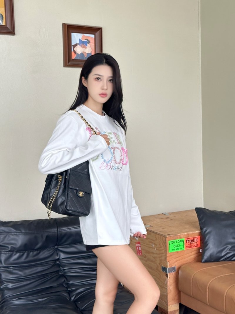 White Oversized Long Sleeve Graphic T-Shirt - Colorful Brand Print view