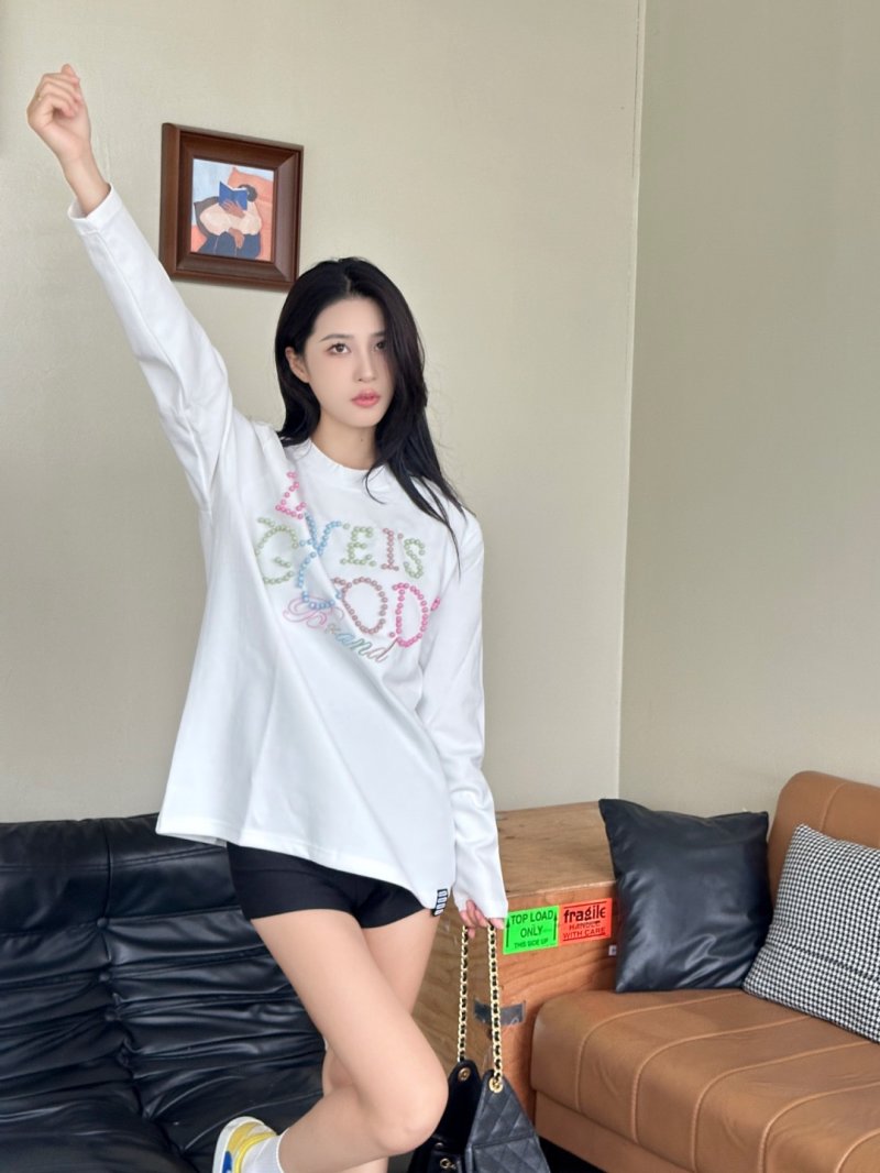 White Oversized Long Sleeve Graphic T-Shirt - Colorful Brand Print view