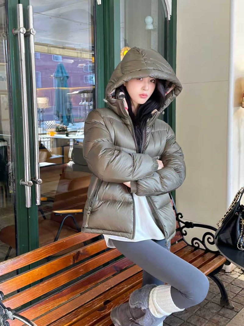 Women's Sage Green Puffer Down Jacket with Hood