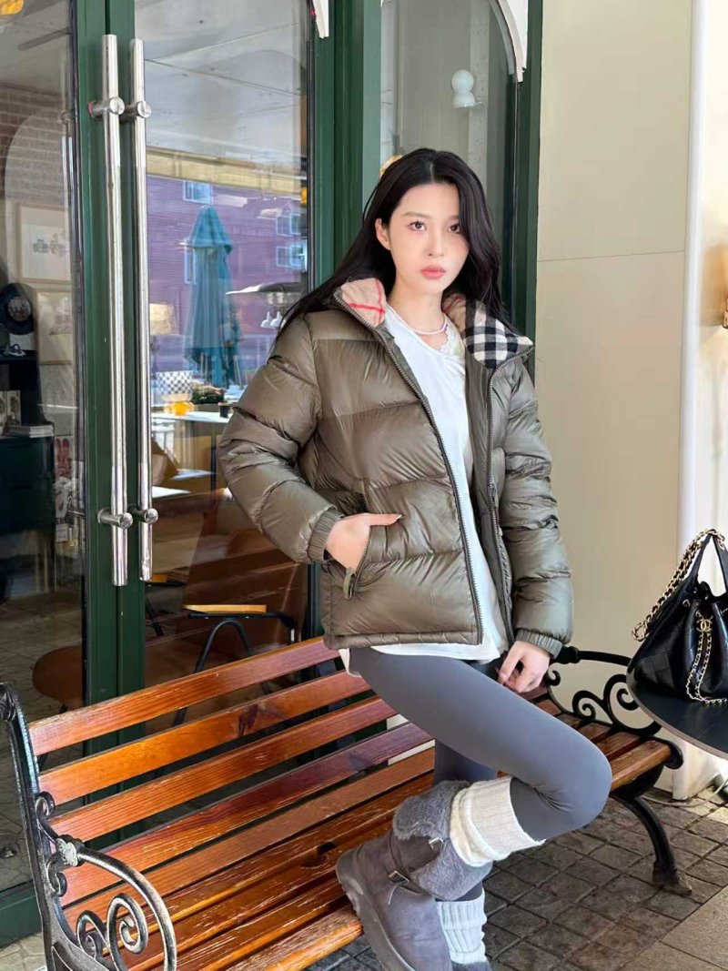 Women's Sage Green Puffer Down Jacket with Hood view
