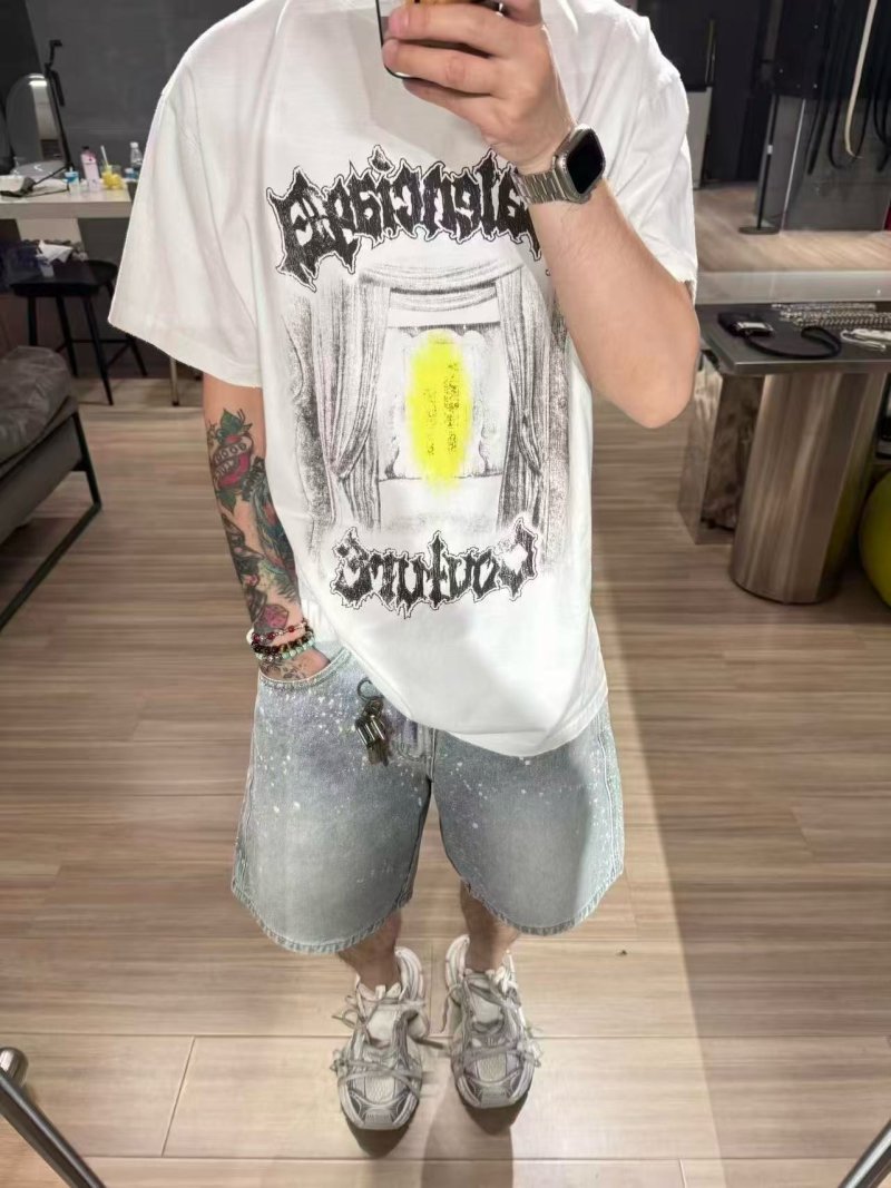 Oversized Graphic Print White T-Shirt with Yellow Abstract Design view