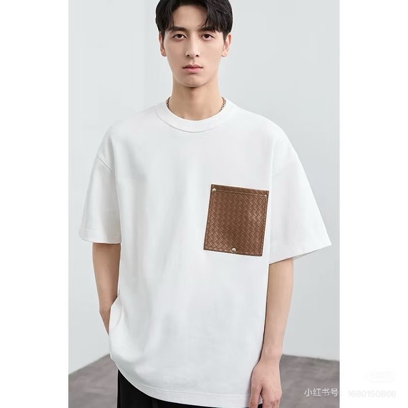 White Short Sleeve T-Shirt with Brown Pocket Detail view