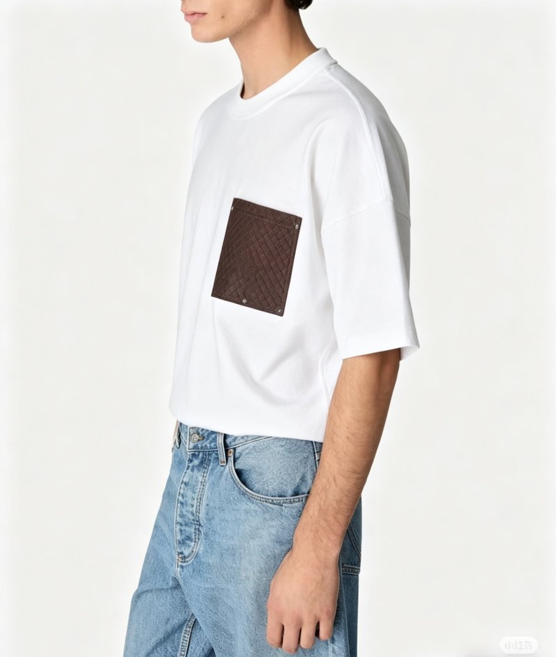 White Short Sleeve T-Shirt with Brown Pocket Detail view