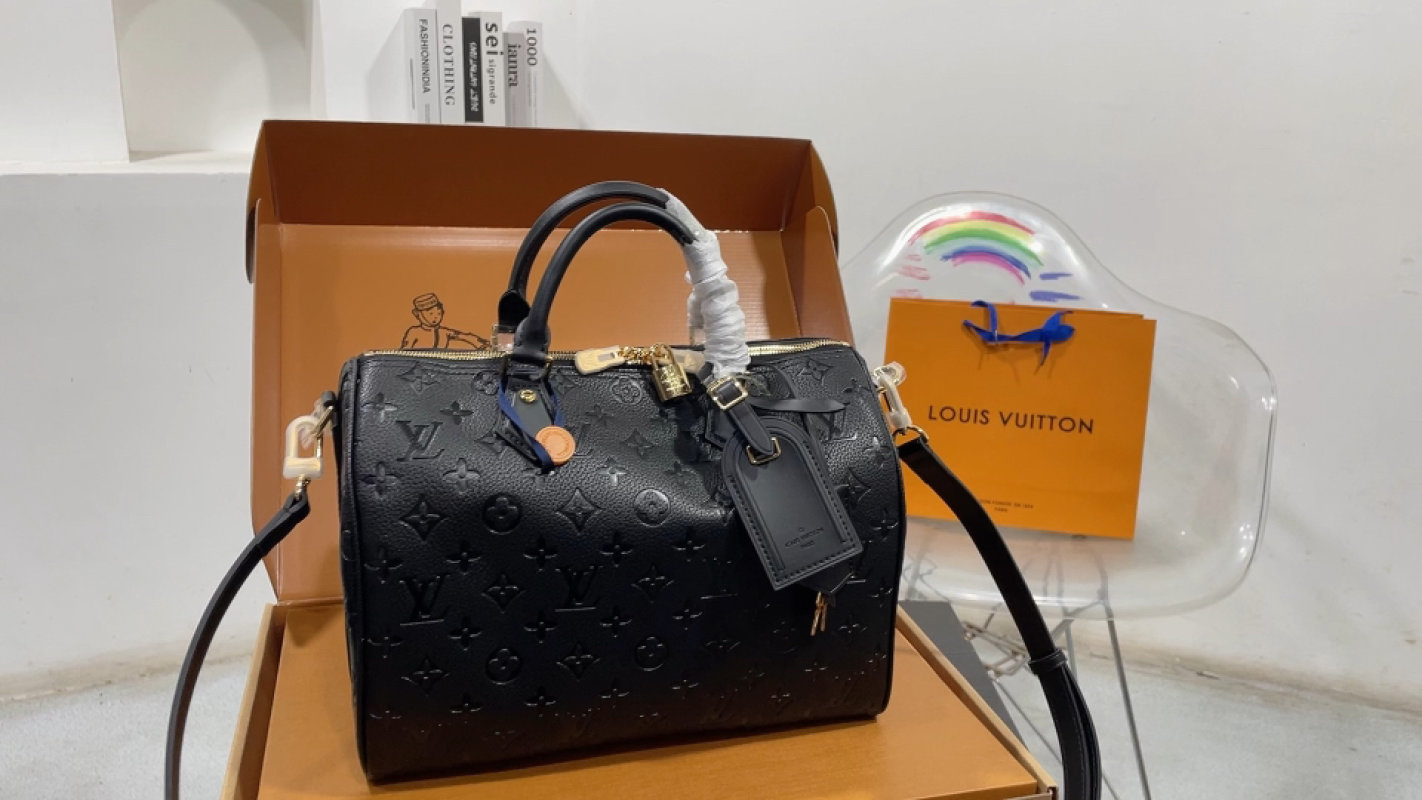 Louis Vuitton Speedy Black Monogram Embossed Handbag