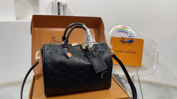Louis Vuitton Speedy Black Monogram Embossed Handbag
