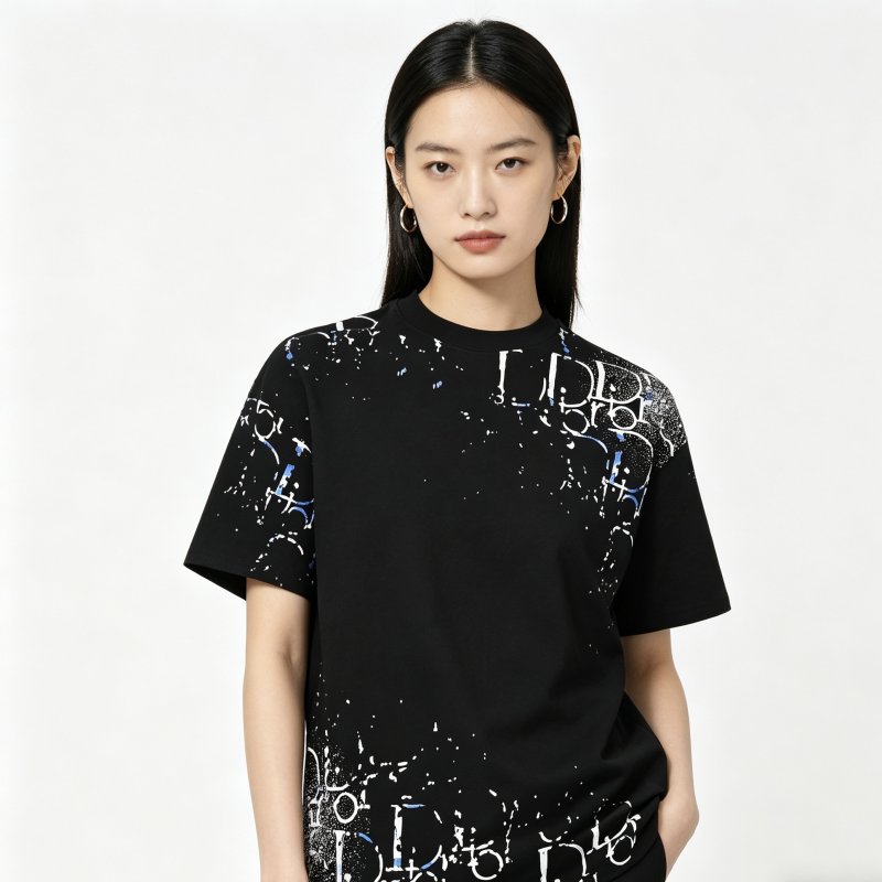 Dior Black Splatter Logo Graphic T-Shirt view