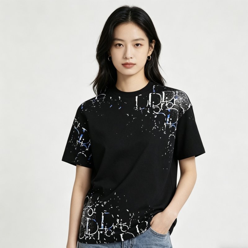 Dior Black Splatter Logo Graphic T-Shirt view