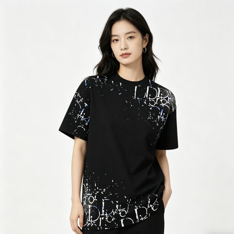 Dior Black Splatter Logo Graphic T-Shirt view