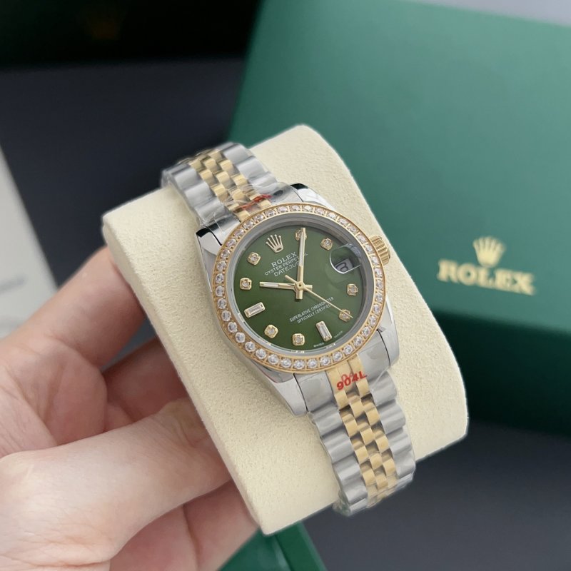 Rolex Datejust 31mm Two-Tone Green Dial Diamond Watch view