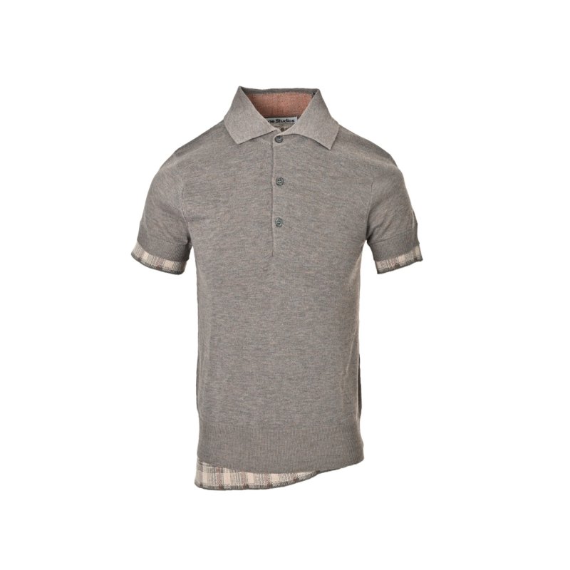 Women's Taupe Short Sleeve Polo Shirt with Plaid Trim view