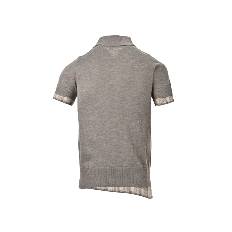 Women's Taupe Short Sleeve Polo Shirt with Plaid Trim view