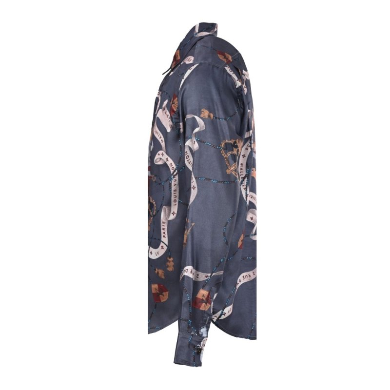 Louis Vuitton Crown Print Silk Long Sleeve Shirt Navy view