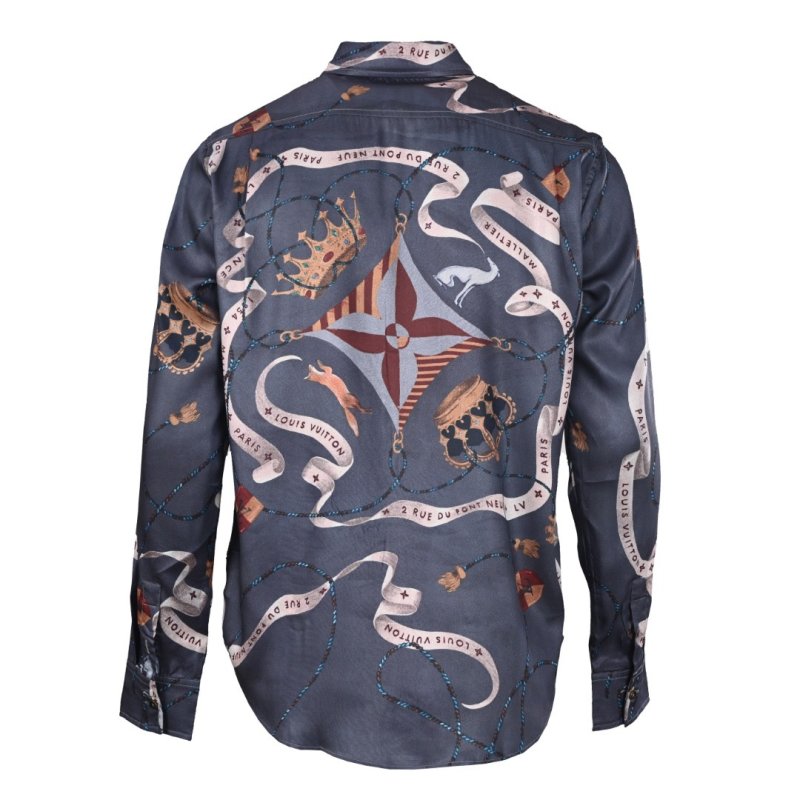Louis Vuitton Crown Print Silk Long Sleeve Shirt Navy view
