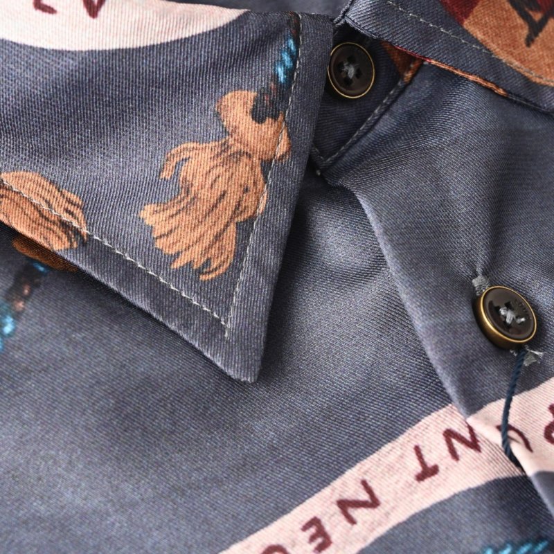 Louis Vuitton Crown Print Silk Long Sleeve Shirt Navy view
