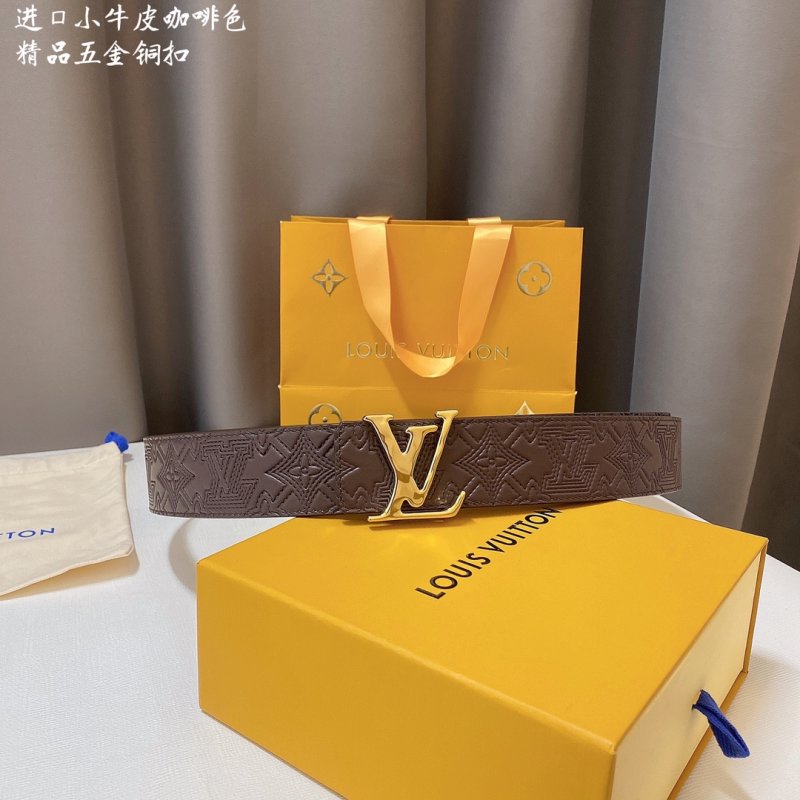 Louis Vuitton LV Monogram Embossed Leather Belt Coffee Brown