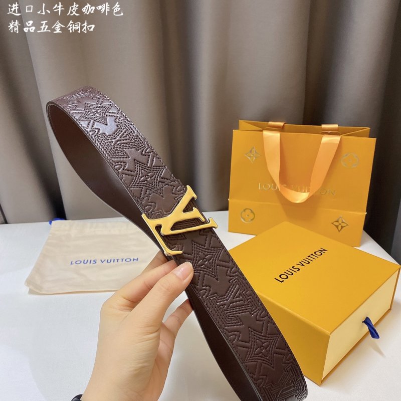 Louis Vuitton LV Monogram Embossed Leather Belt Coffee Brown view