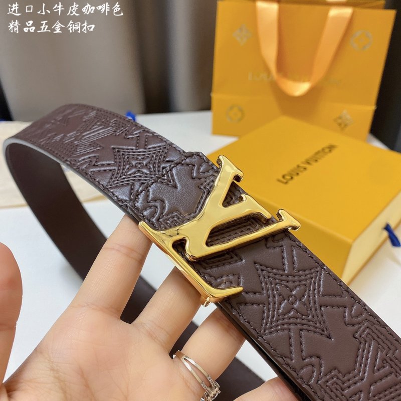 Louis Vuitton LV Monogram Embossed Leather Belt Coffee Brown view
