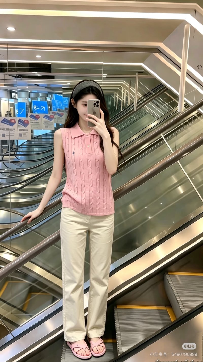 Pink Cable Knit Sleeveless Vest view