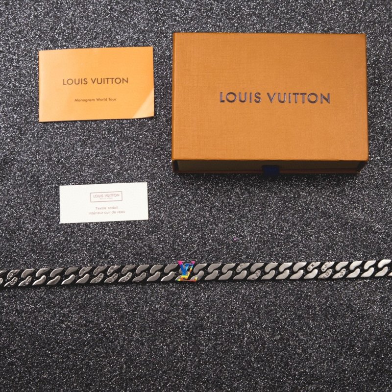 LV Sculpture Polished Chain Bracelet with Rainbow Letter Detail view