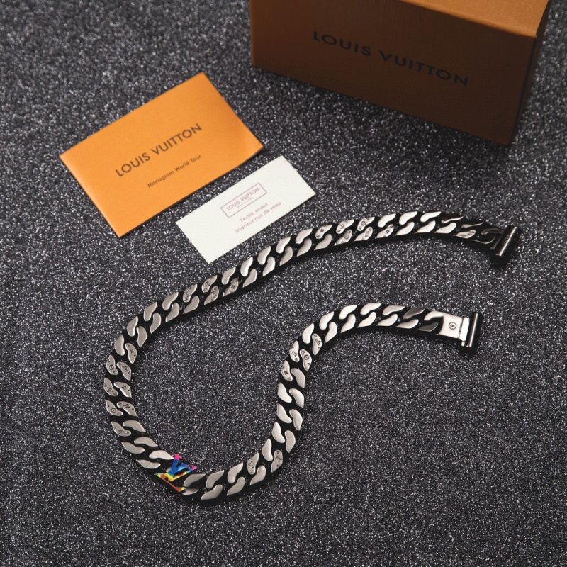 LV Sculpture Polished Chain Bracelet with Rainbow Letter Detail view
