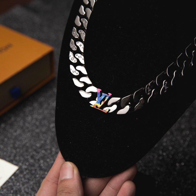 LV Sculpture Polished Chain Bracelet with Rainbow Letter Detail view