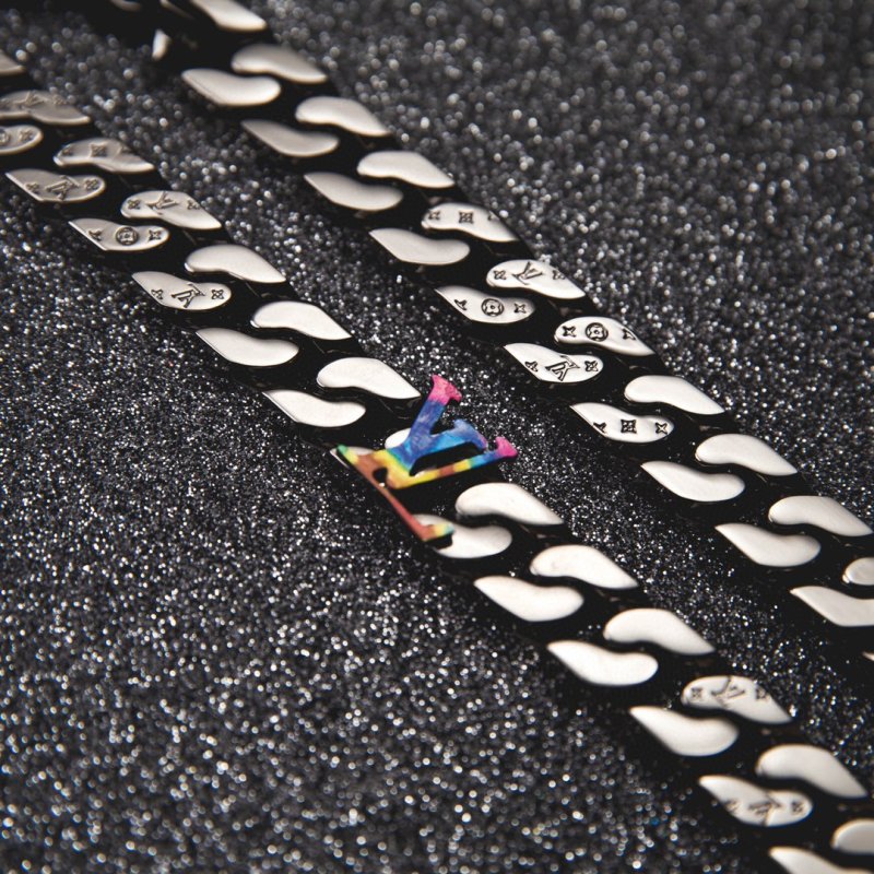 LV Sculpture Polished Chain Bracelet with Rainbow Letter Detail view
