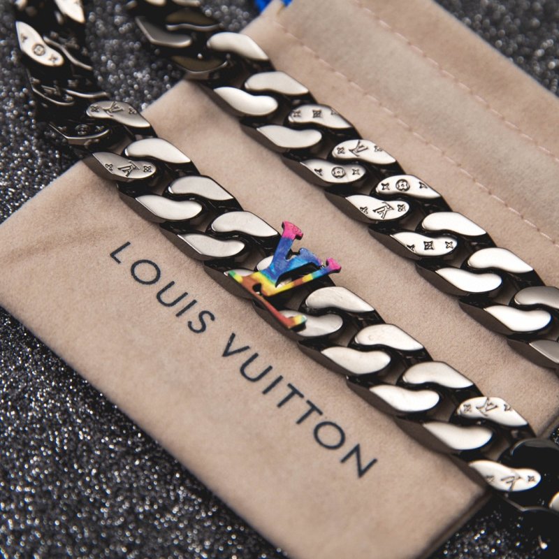 LV Sculpture Polished Chain Bracelet with Rainbow Letter Detail view
