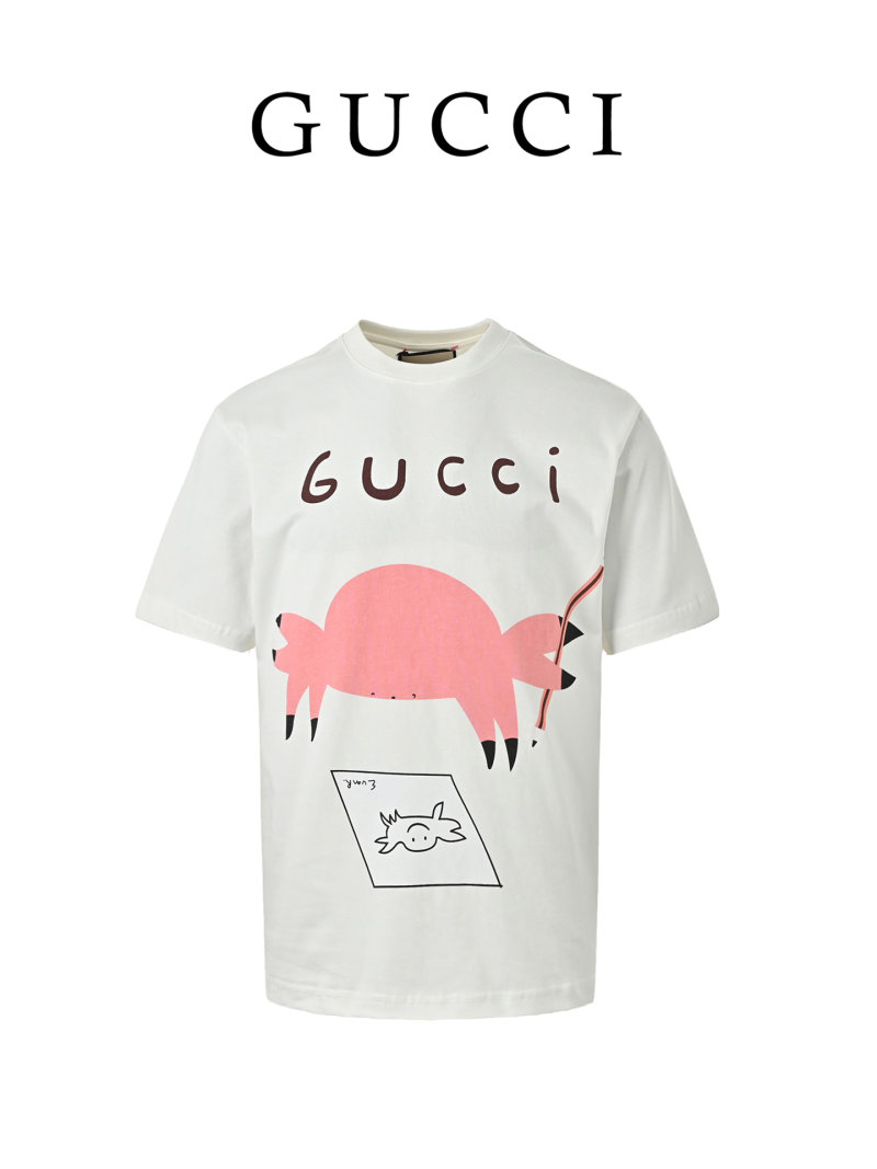 Gucci Pink Pig Graphic White T-Shirt