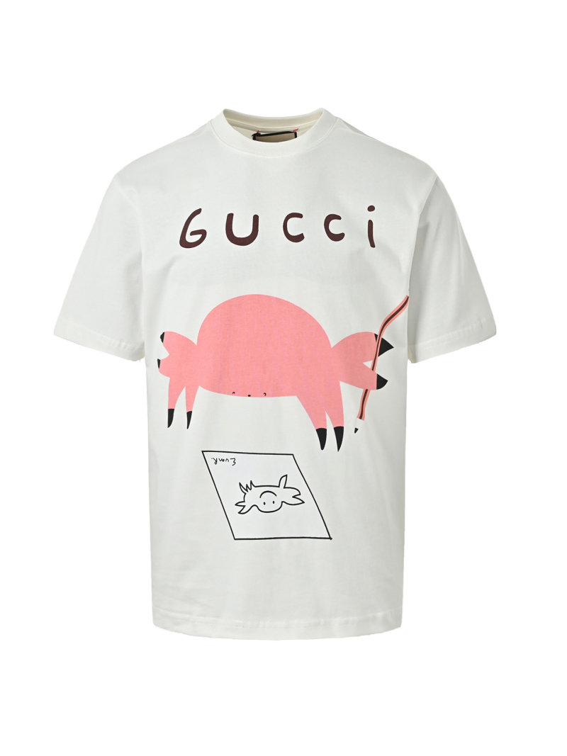 Gucci Pink Pig Graphic White T-Shirt view
