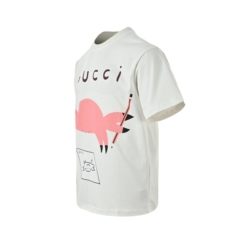 Gucci Pink Pig Graphic White T-Shirt view