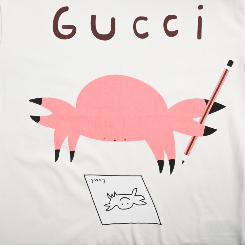 Gucci Pink Pig Graphic White T-Shirt view