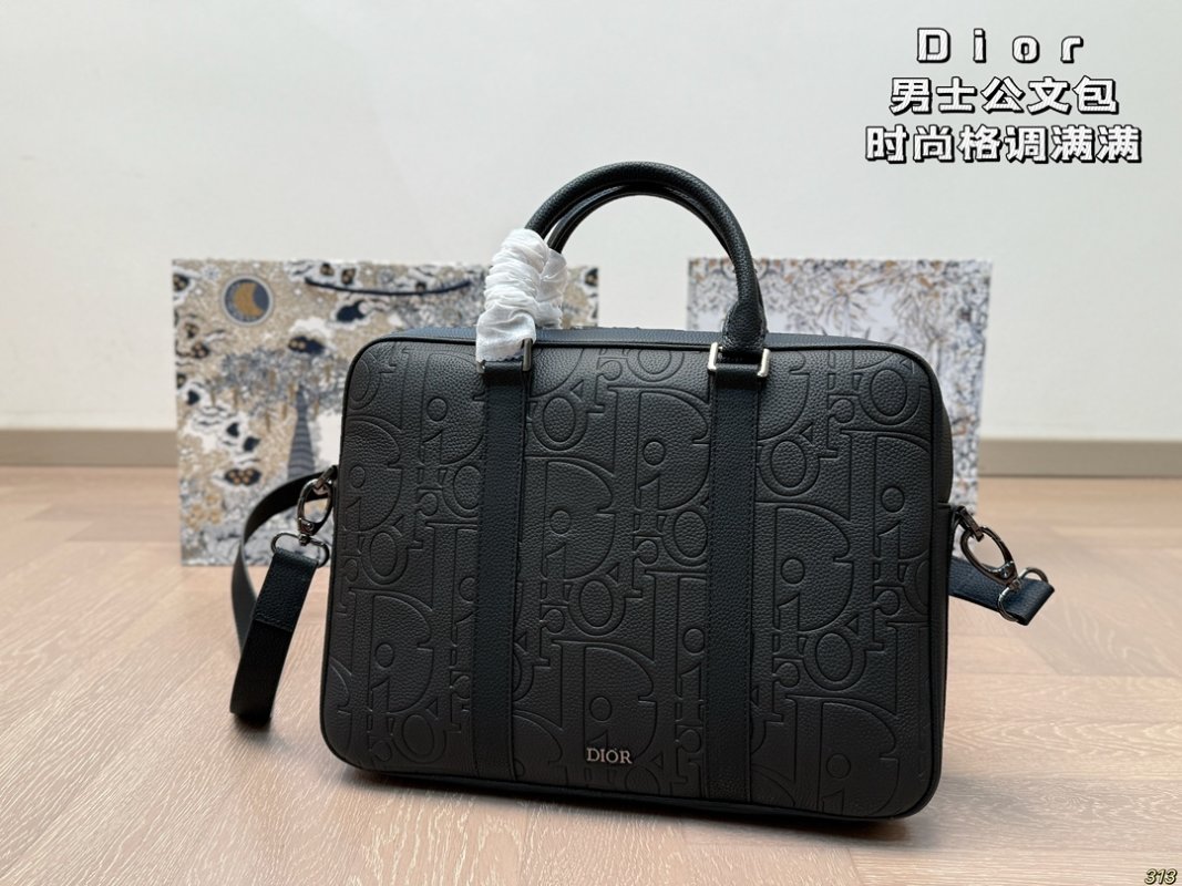 Dior Men's Black Monogram Briefcase Bag