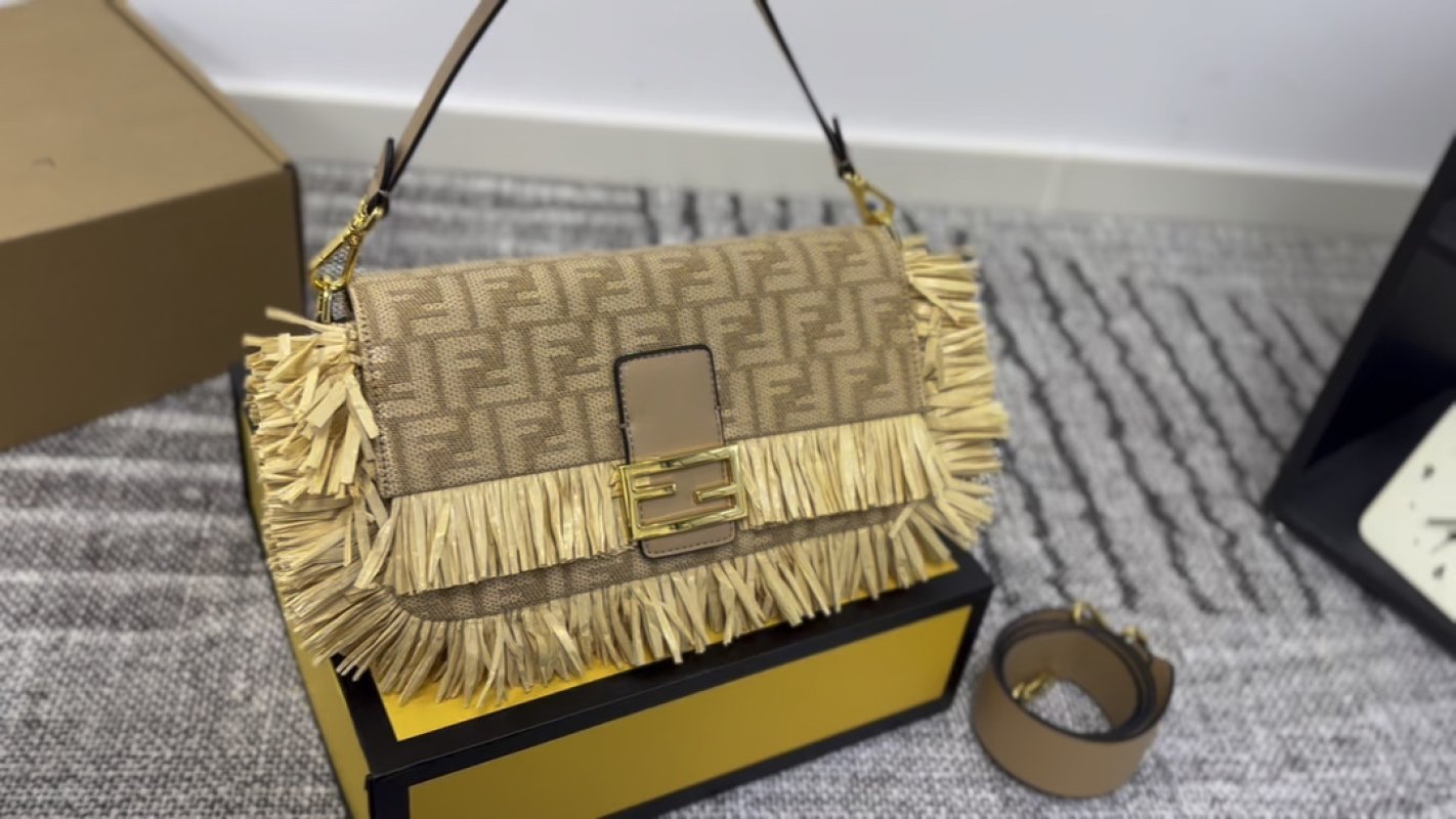 Fendi Zucca Canvas Fringe Shoulder Bag Gold