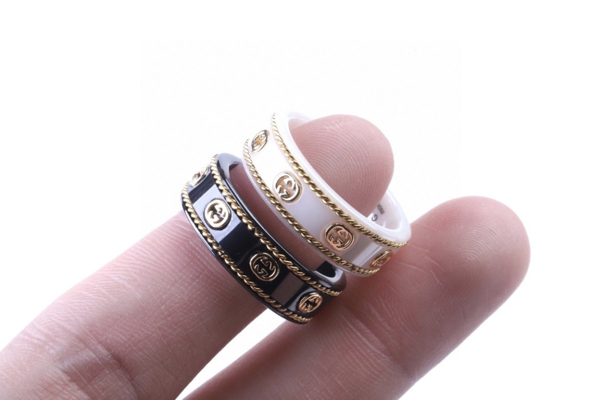 Gucci Gold Foil Ceramic Ring - Black & White