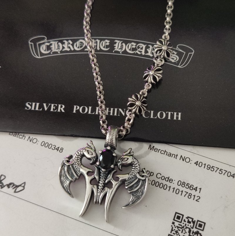 Chrome Hearts Distressed Silver Ghost Pendant Collarbone Chain Necklace