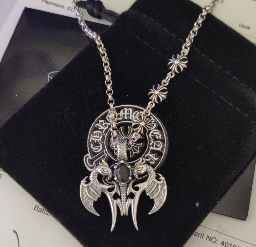 Chrome Hearts Distressed Silver Ghost Pendant Collarbone Chain Necklace view