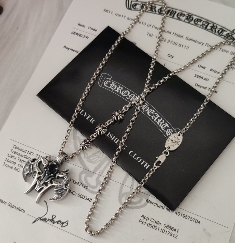 Chrome Hearts Distressed Silver Ghost Pendant Collarbone Chain Necklace view