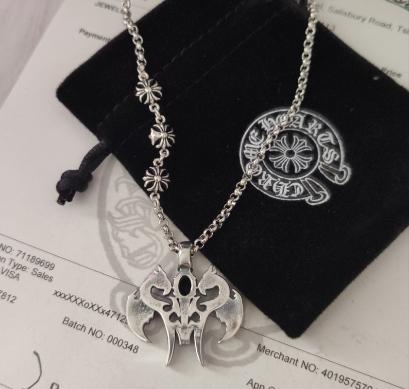 Chrome Hearts Distressed Silver Ghost Pendant Collarbone Chain Necklace view