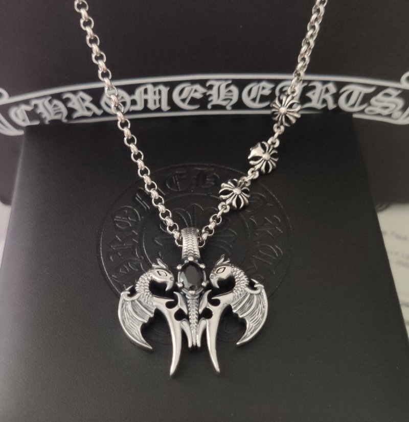 Chrome Hearts Distressed Silver Ghost Pendant Collarbone Chain Necklace view