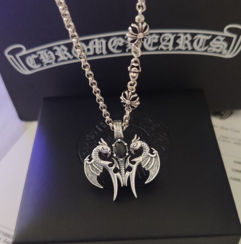 Chrome Hearts Distressed Silver Ghost Pendant Collarbone Chain Necklace view