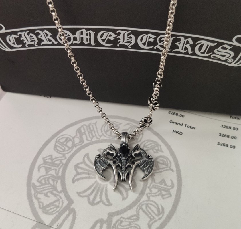 Chrome Hearts Distressed Silver Ghost Pendant Collarbone Chain Necklace view