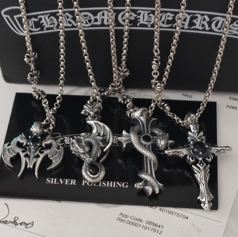 Chrome Hearts Distressed Silver Ghost Pendant Collarbone Chain Necklace view