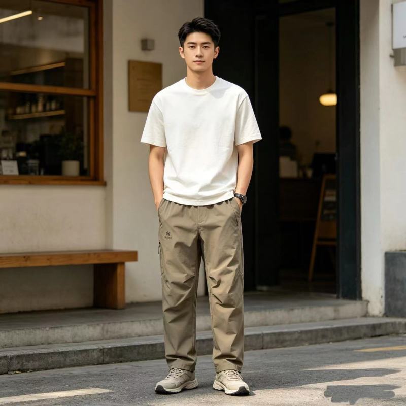 Beige Cargo Jogger Pants with Zip Details view