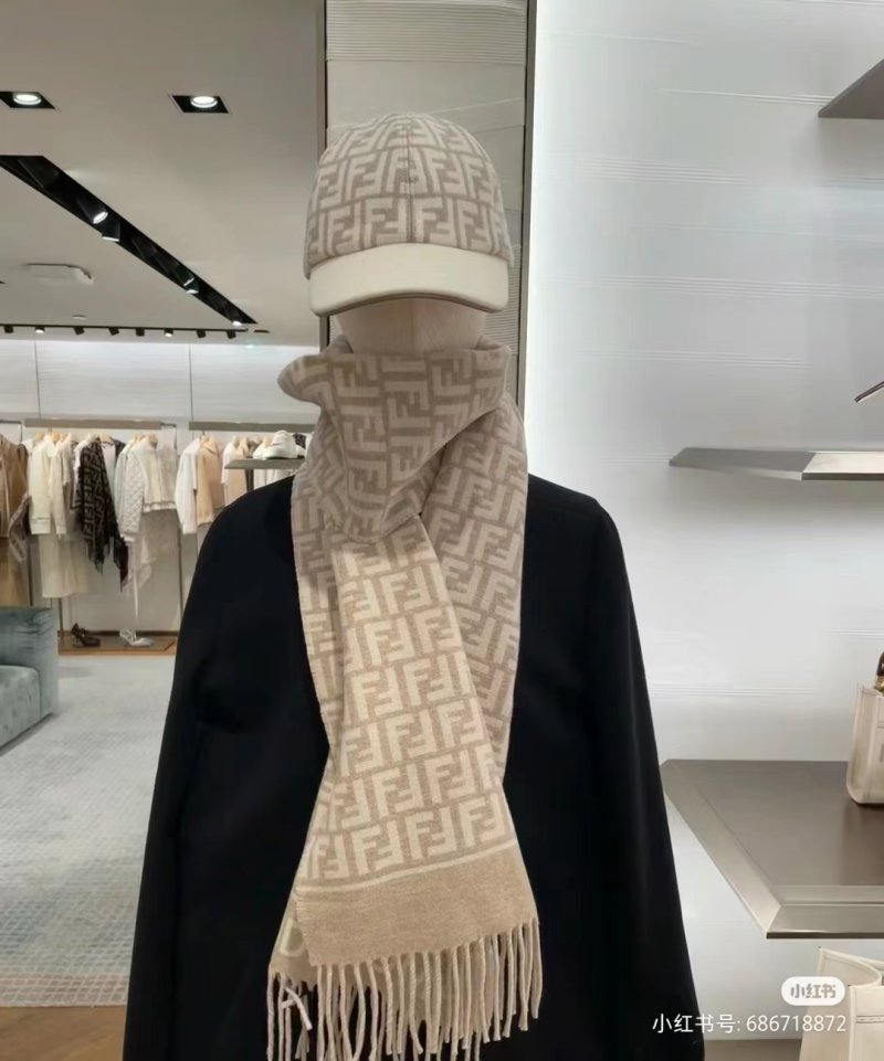 Fendi FF Monogram Tassel Long Scarf Beige