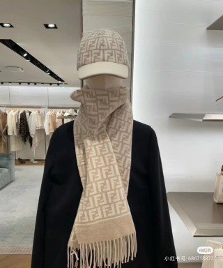 Fendi FF Monogram Tassel Long Scarf Beige