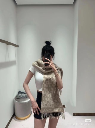 Fendi FF Monogram Tassel Long Scarf Beige view 2