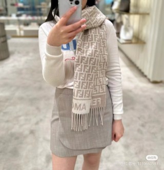 Fendi FF Monogram Tassel Long Scarf Beige view 5