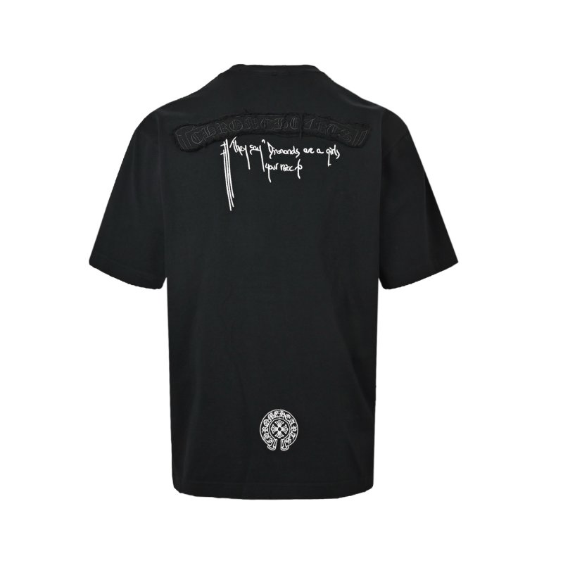 Black Graphic Print Short Sleeve T-Shirt with Embroidered Back Design view