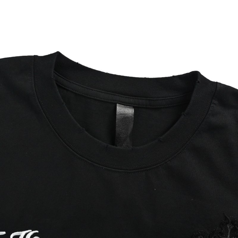 Black Graphic Print Short Sleeve T-Shirt with Embroidered Back Design view