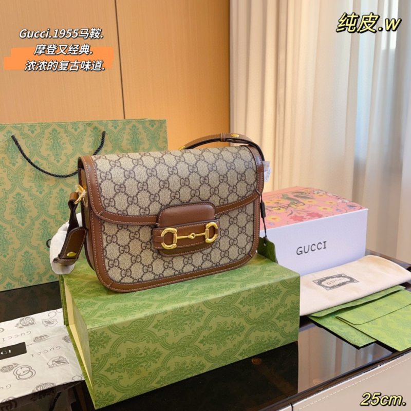 Gucci 1955 Horsebit Shoulder Bag Brown Monogram Canvas